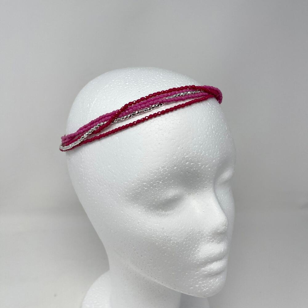 Vera Bradley Beaded Stretch Headband Pink Swirls Silver 13925-179